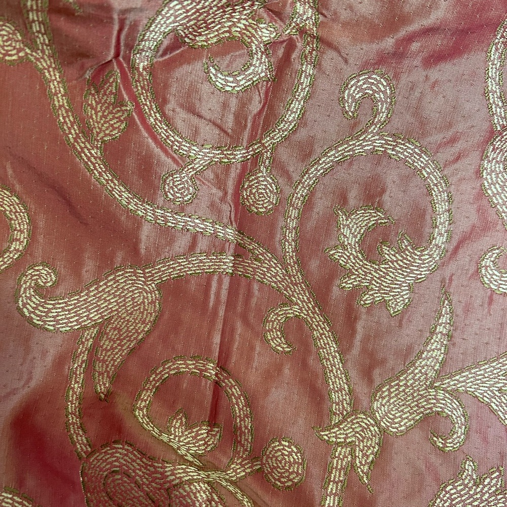 Fabric Asian Copper Orange W/Gold Metallic Stitching Floral 60” Wide X 2 Yards